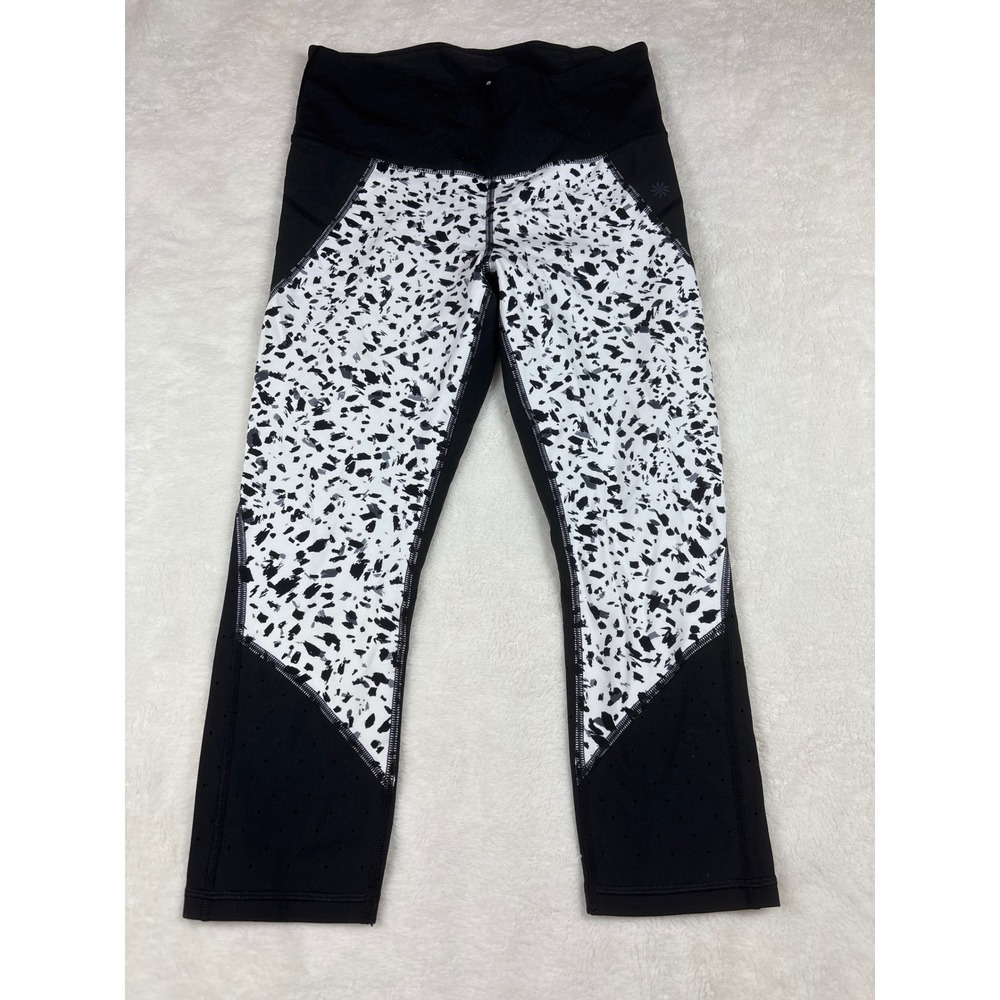 Athleta Black White Abstract Print Laser Cut Crop Leggings Womens Medium Active